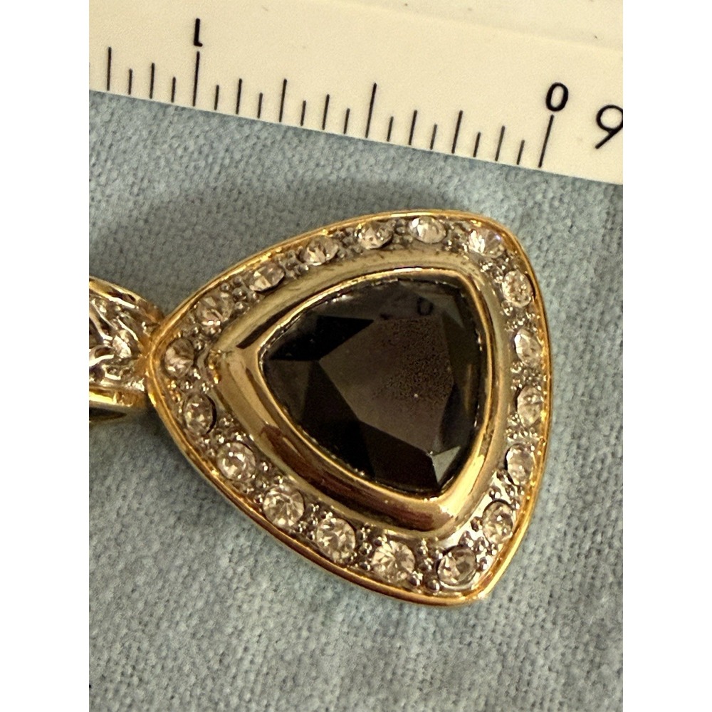 Vintage Style Two Tone Black Triangle Pendant Necklace Gold Silver Halo 16-19in